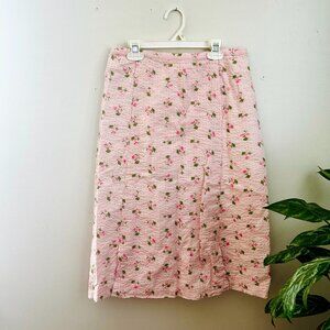 Vintage Pink Embroidered Floral Midi Skirt